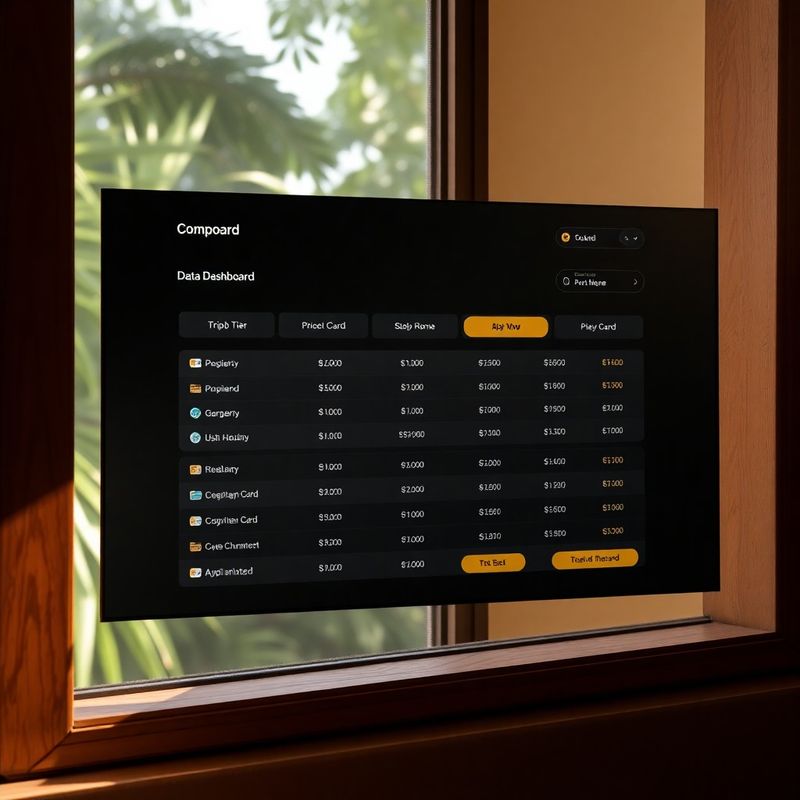 Pricing comparison dashboard in charcoal and gold
